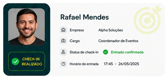 Cartão de participante com status de check-in realizado