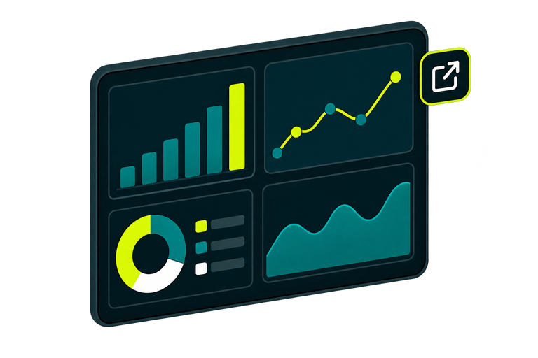 Painel com gráficos e indicadores do evento